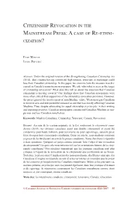 Citizenship Revocation in the Mainstream Press: a Case of Re-Ethni- Cization?