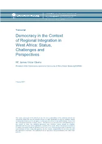 Democracy in the Context of Regional Integration in West Africa: Status, Challenges and Perspectives
