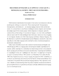 Discourses of English As an Official Language in a Monolingual Society: the Case of South Korea