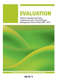 Evaluation: Finland's Development Policy Programmes from A