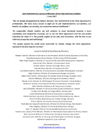 Joint Statement by a Group of Ministers of the High Ambition Coalition 1 June 2017
