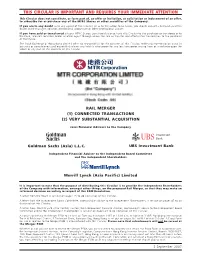 Rail Merger (1) Connected Transactions (2) Very Substantial Acquisition