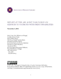 Report of the Arl Joint Task Force on Services to Patrons with Print Disabilities