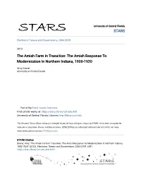 The Amish Farm in Transition: the Amish Response to Modernization in Northern Indiana, 1900-1920