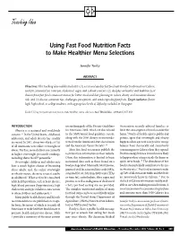 Using Fast Food Nutrition Facts to Make Healthier Menu Selections