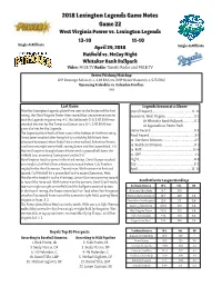 2018 Lexington Legends Game Notes Game 22 West Virginia Power Vs