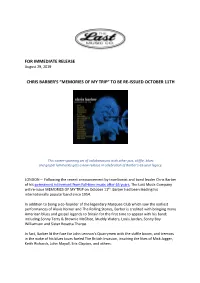 For Immediate Release Chris Barber's “Memories of My
