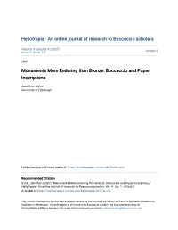 Monuments More Enduring Than Bronze: Boccaccio and Paper Inscriptions