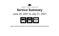 Service Summary June 20, 2021 to July 31, 2021