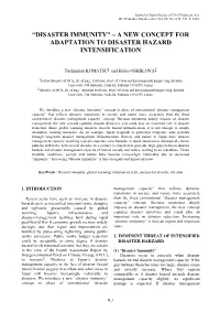 Disaster Immunity” – a New Concept for Adaptation to Disaster Hazard Intensification