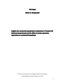 Phd Thesis Martin G. Klompmaker Insights Into Carotenoid