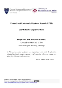 Phonetic and Phonological Systems Analysis (PPSA) User Notes For