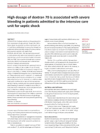 High Dosage of Dextran 70 Is Associated with Severe Bleeding in Patients Admitted to the Intensive Care Unit for Septic Shock