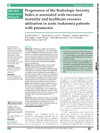 Progression of the Radiologic Severity Index Is Associated with Increased Mortality and Healthcare Resource Utilisation in Acute Leukaemia Patients with Pneumonia