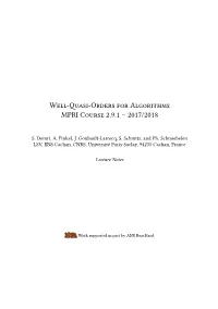 Well-Quasi-Orders for Algorithms MPRI Course 2.9.1 – 2017/2018