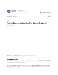 Antitrust Summary Judgment and the Quick Look Approach