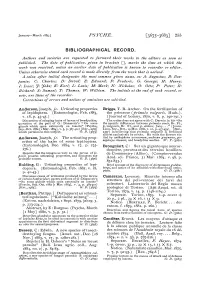 BIBLIOGRAPHICAL RECORD. Autkors and Societies Are Requested to Forward Ntelr Works to Tke Editors As Soon As Publisked