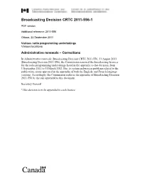 Broadcasting Decision CRTC 2011-556-1