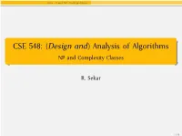 (Design And) Analysis of Algorithms NP and Complexity Classes