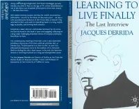 Learning to Live Finally Learning to Live Finally the Last Interview