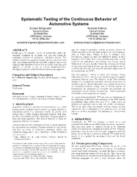 Systematic Testing of the Continuous Behavior of Automotive Systems