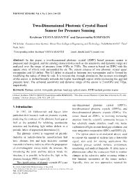 Two-Dimensional Photonic Crystal Based Sensor for Pressure Sensing