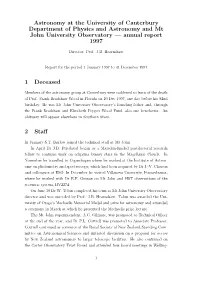 Astronomy at the University of Canterbury Department of Physics and Astronomy and Mt John University Observatory — Annual Report 1997