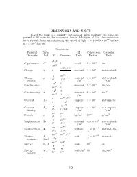 DIMENSIONS and UNITS to Get the Value of a Quantity in Gaussian Units, Multiply the Value Ex- Pressed in SI Units by the Conversion Factor