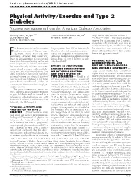 Physical Activity/Exercise and Type 2 Diabetes a Consensus Statement from the American Diabetes Association