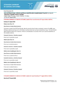 Stewards Summary of Judicial Outcomes