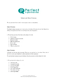 Subject and Object Pronouns