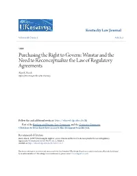Winstar and the Need to Reconceptualize the Law of Regulatory Agreements Alan R