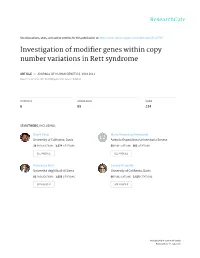 Investigation of Modifier Genes Within Copy Number Variations in Rett Syndrome