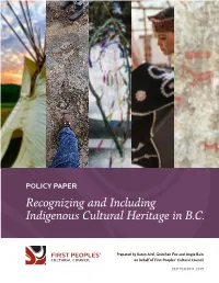 Recognizing and Including Indigenous Cultural Heritage in B.C