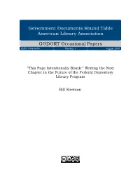 This Page Intentionally Blank:” Writing the Next Chapter in the Future of the Federal Depository Library Program