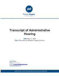 Transcript of Administrative Hearing