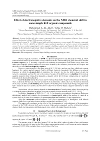 Effect of Electronegative Elements on the NMR Chemical Shift in Some Simple R-X Organic Compounds