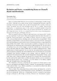Reclusion and Poetry: Reconsidering Kamo No Chomei’S Hojoki and Hosshinshu