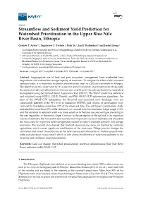 Streamflow and Sediment Yield Prediction for Watershed Prioritization in the Upper Blue Nile River Basin, Ethiopia
