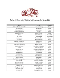 Robert Kenneth Wright's Copeland's Song List