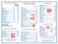 Sandwiches from the Fryer Cold Subs Or Wraps from the Salad Bar