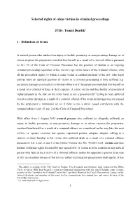 Selected Rights of Crime Victims in Criminal Proceedings