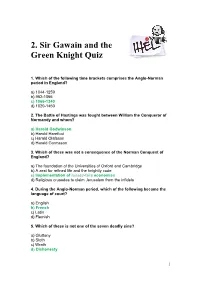 Sir Gawain and the Green Knight Quiz