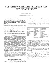 Subverting Satellite Receivers for Botnet and Profit