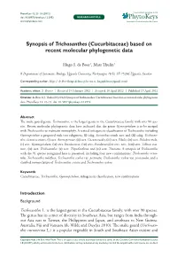 Synopsis of Trichosanthes (Cucurbitaceae) Based on Recent Molecular Phylogenetic Data