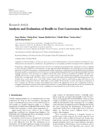 Analysis and Evaluation of Braille to Text Conversion Methods