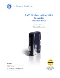 D485 Modbus to Devicenet Converter Instruction Manual