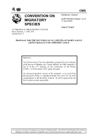 GENUS Mobula) in CMS APPENDIX I and II
