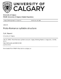 Proto-Romance Syllable Structure