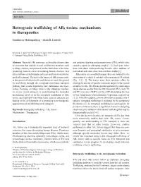 Retrograde Trafficking of AB5 Toxins: Mechanisms to Therapeutics